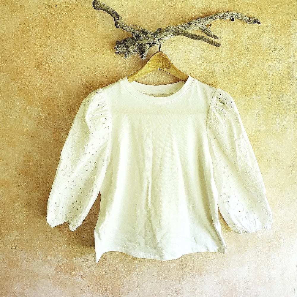 Poof Sleeved Eyelet Top